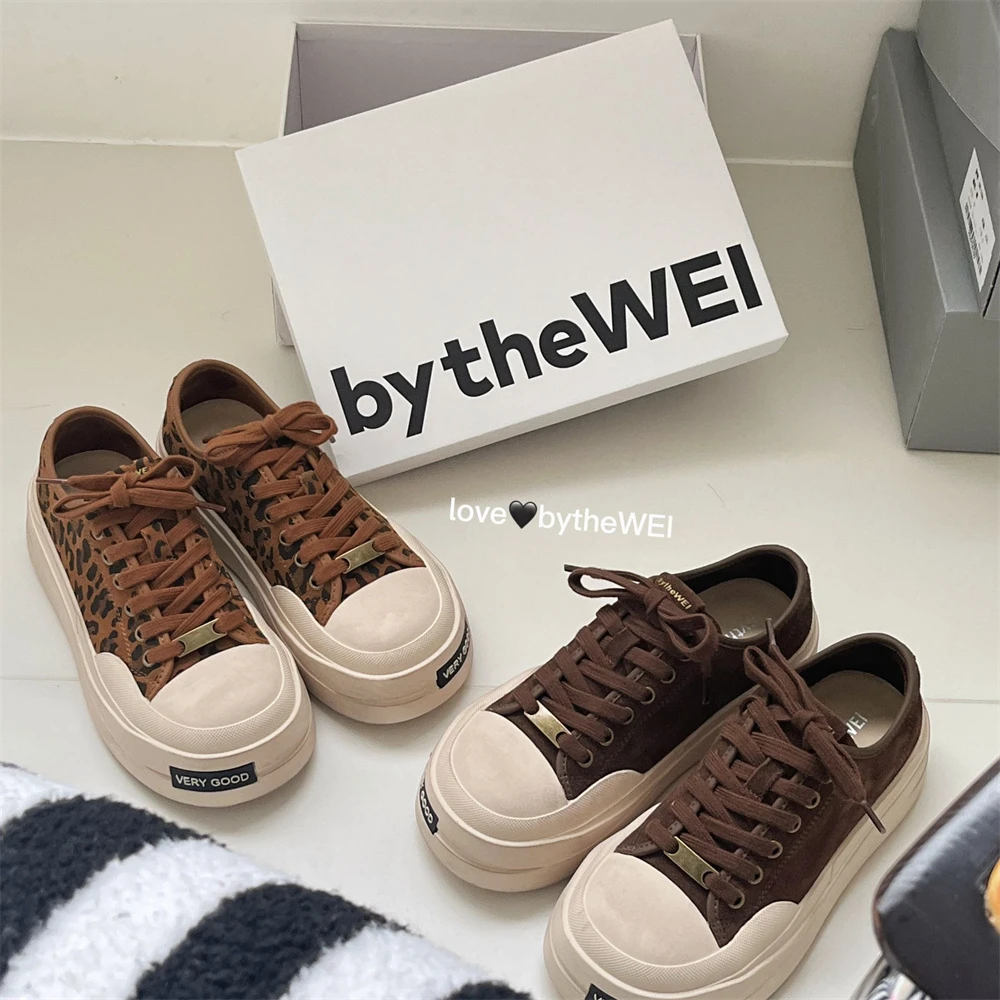bytheWEI自制【黑标豹豹】美拉德棕色豹纹圆头板鞋厚底百搭0779-08