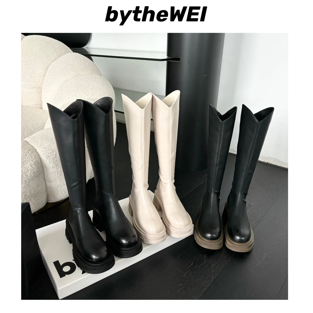 599-98【白月光V口靴】弹力显瘦厚底长靴V口长靴高筒靴