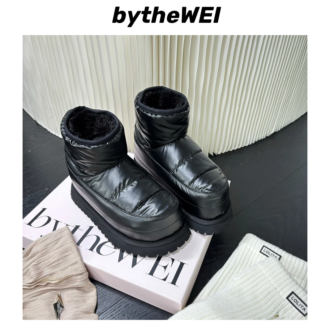 bytheWEI 【MM家阿同木】欧货秋冬雪地靴羽绒布厚底内增高加厚短靴
