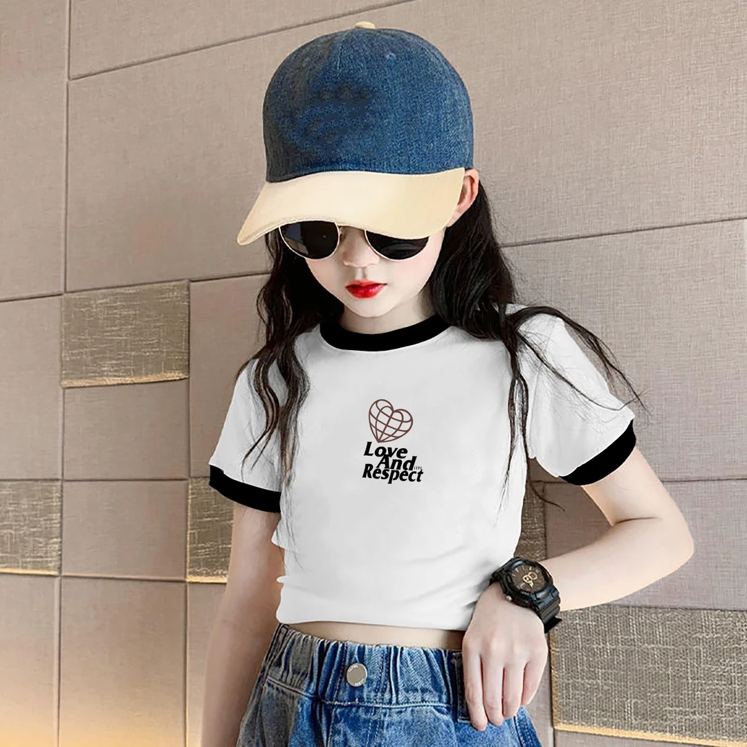 韩版女童夏装短款t恤短袖夏季网红百搭洋气女童白色打底上衣棉