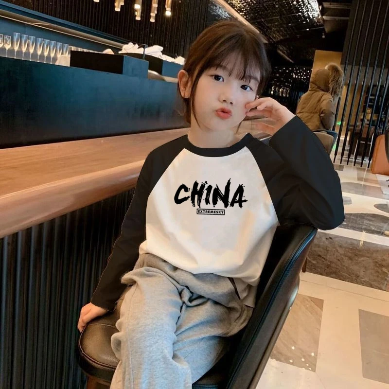 纯棉女童长袖t恤春秋季洋气撞色打底衫韩版休闲衣服中大童上衣潮