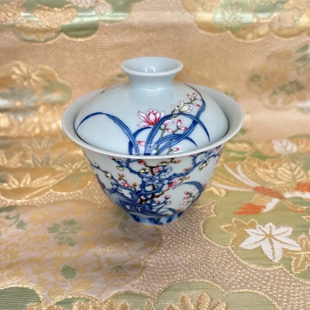 景德镇手绘陶瓷青花斗彩二才盖碗刘老师作品茶杯茶具盖碗