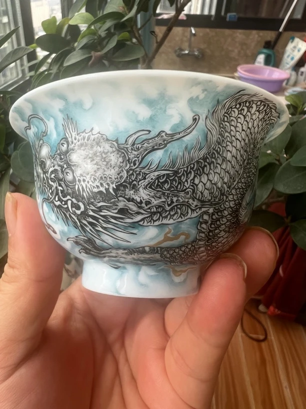 景德镇釉上彩墨龙主人杯