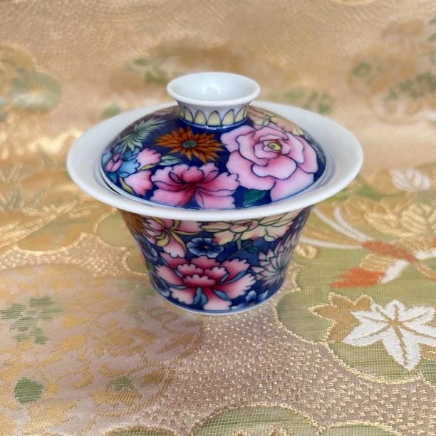 景德镇手绘陶瓷青花斗彩万花二才盖碗刘老师作品茶具茶杯盖碗