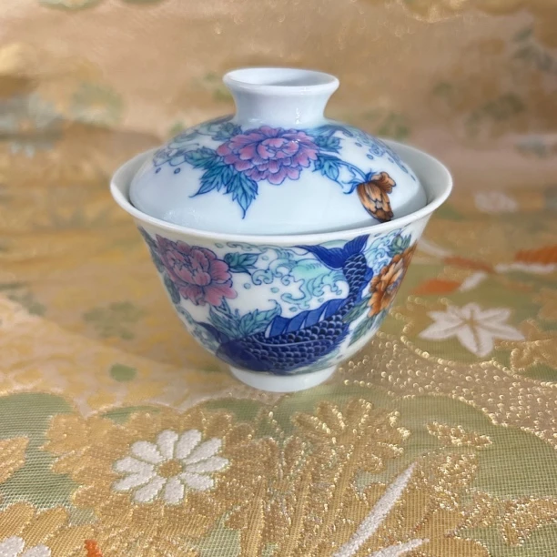 景德镇手绘陶瓷青花斗彩二才盖碗刘老师作品茶具茶杯盖碗