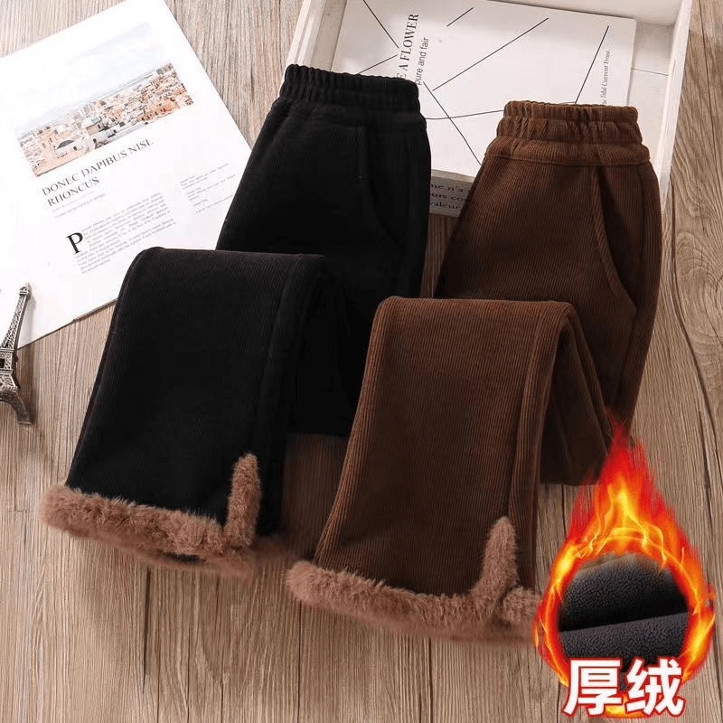 冬款冬季加绒裤子外穿加厚高腰洋气一条过冬灯芯绒儿童超厚喇秋冬