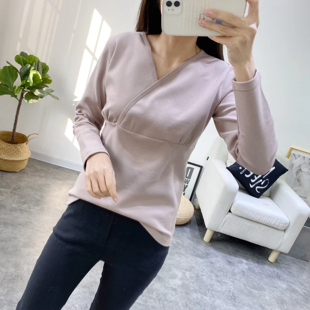 孕妇棉秋衣哺乳衣月子服春秋冬季打底睡衣长袖家居服喂奶上衣