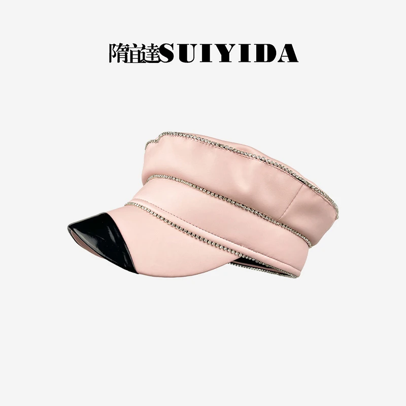 SUIYIDA/隋宜达拼色粉黑海军帽时尚设计师2022秋冬新款