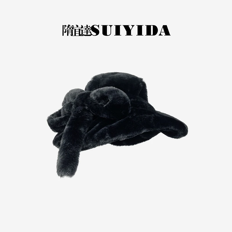 SUIYIDA/隋宜达毛绒花朵渔夫帽 时尚设计师秋冬款