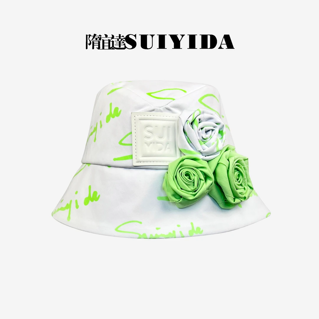 SUIYIDA/隋宜达玫瑰印花LOGO渔夫帽 时尚设计师2023新款