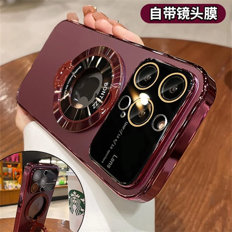 磁吸支架苹果15手机壳14pro大视窗磁吸充电13promax磨砂手感iPhon