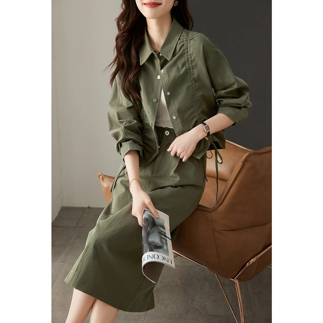 沫晗依美【奥莱】休闲抽绳裙套装2025春季百搭外套半身裙女款套装