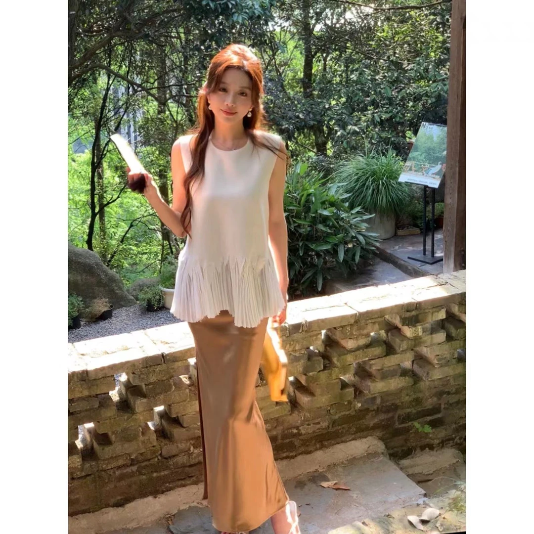 ELEVEN《沉香一梦》剪花流苏压褶拼接背心