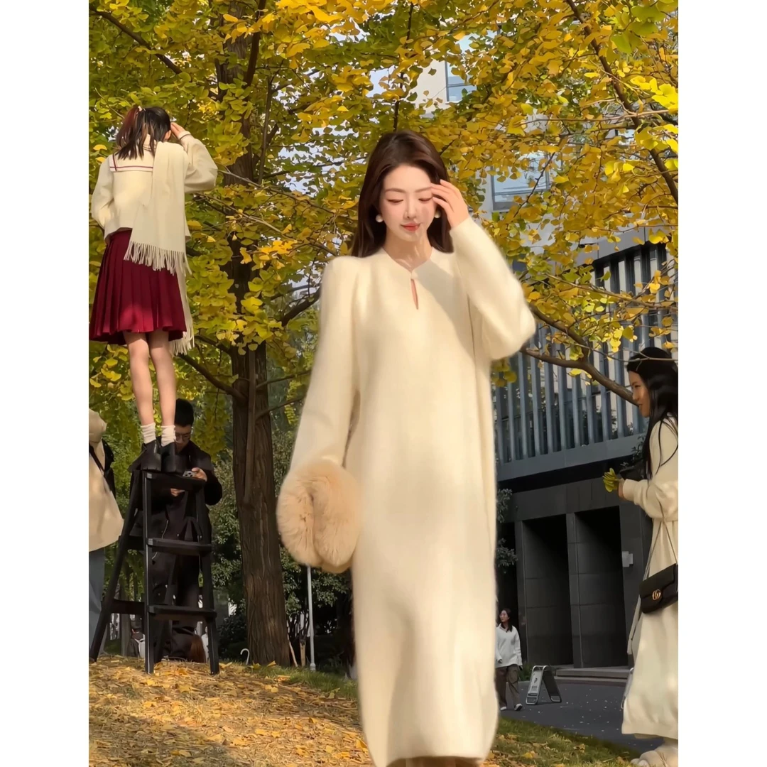 ELEVEN《同心玉》新中式长袖针织连衣裙