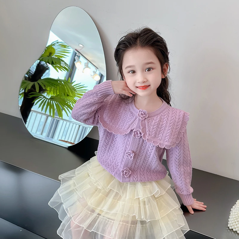 女童针织开衫2025春秋装新款儿童洋气甜美小女孩时髦秋冬毛衣外套