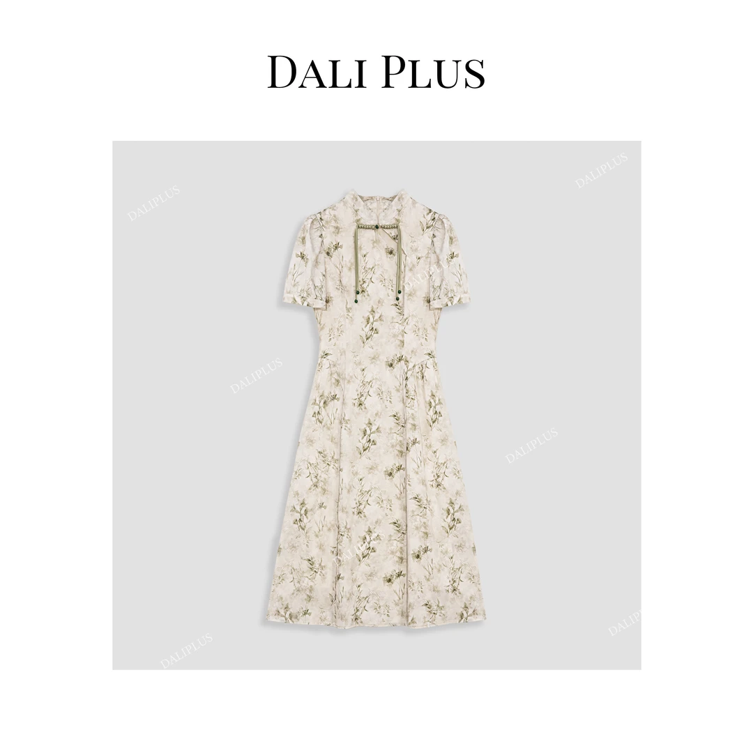 DALI PLUS【春不晚】提花墨染一字扣新中式国风气质连衣裙-D4BL0024
