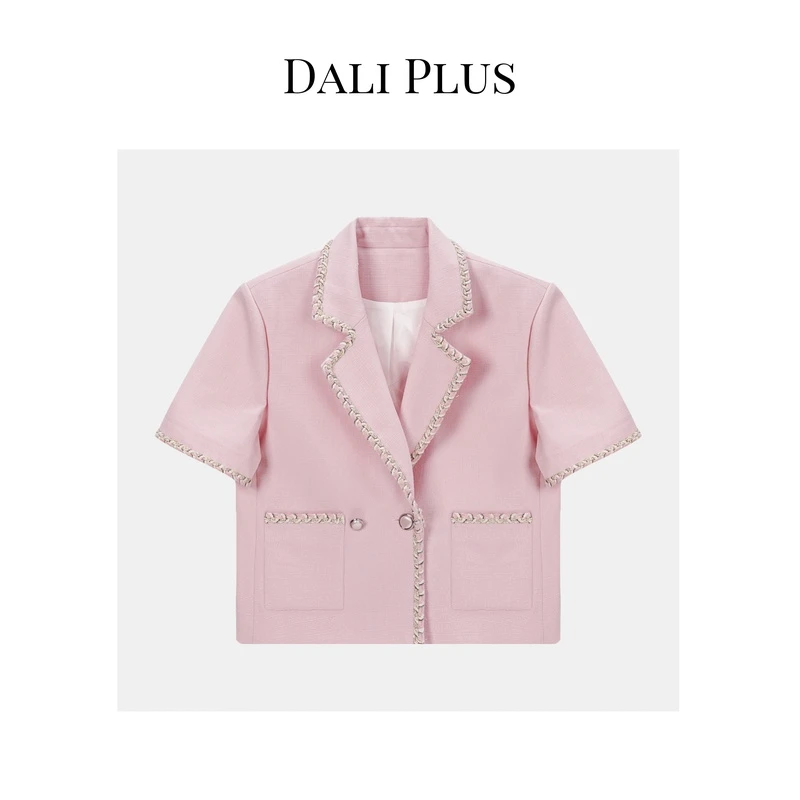 DALI PLUS时尚春季 甜美风桃夭粉气质小香风上衣女醋酸外套-G6033