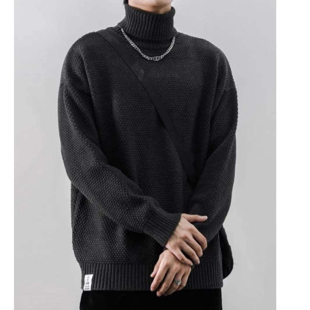 简约保暖秋冬高领重磅加厚宽松纯色针织情侣款复古毛衣JR21048