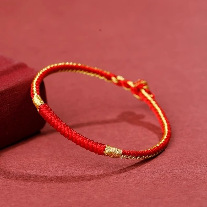 非金属布艺手链 【杭州发货】手工编织红绳手链情侣百搭手编红手绳