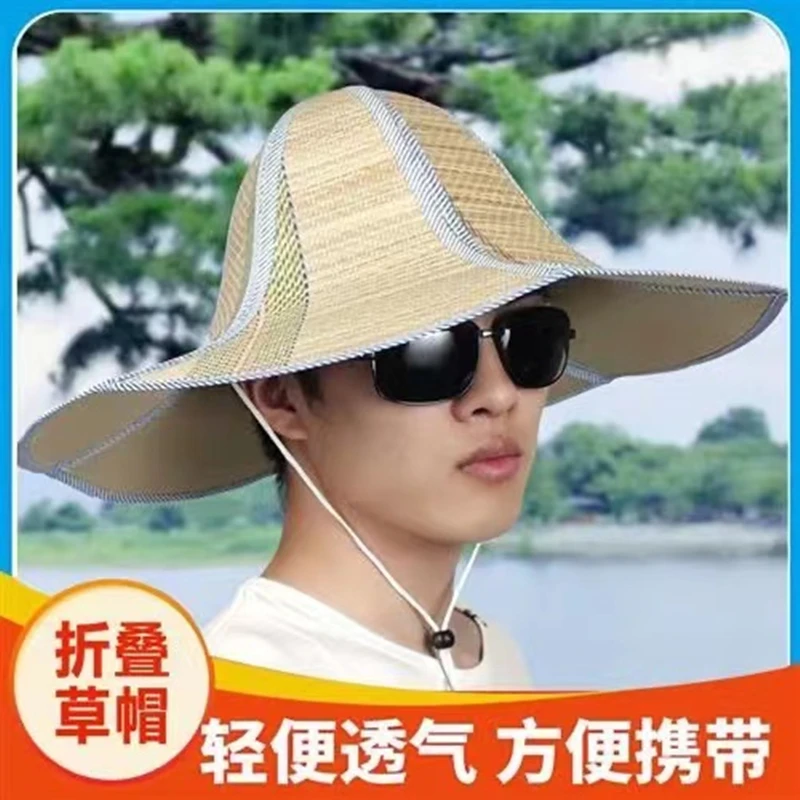 夏天钓鱼折叠农民草帽可折叠遮阳防晒太阳帽热卖海南大沿草帽男女