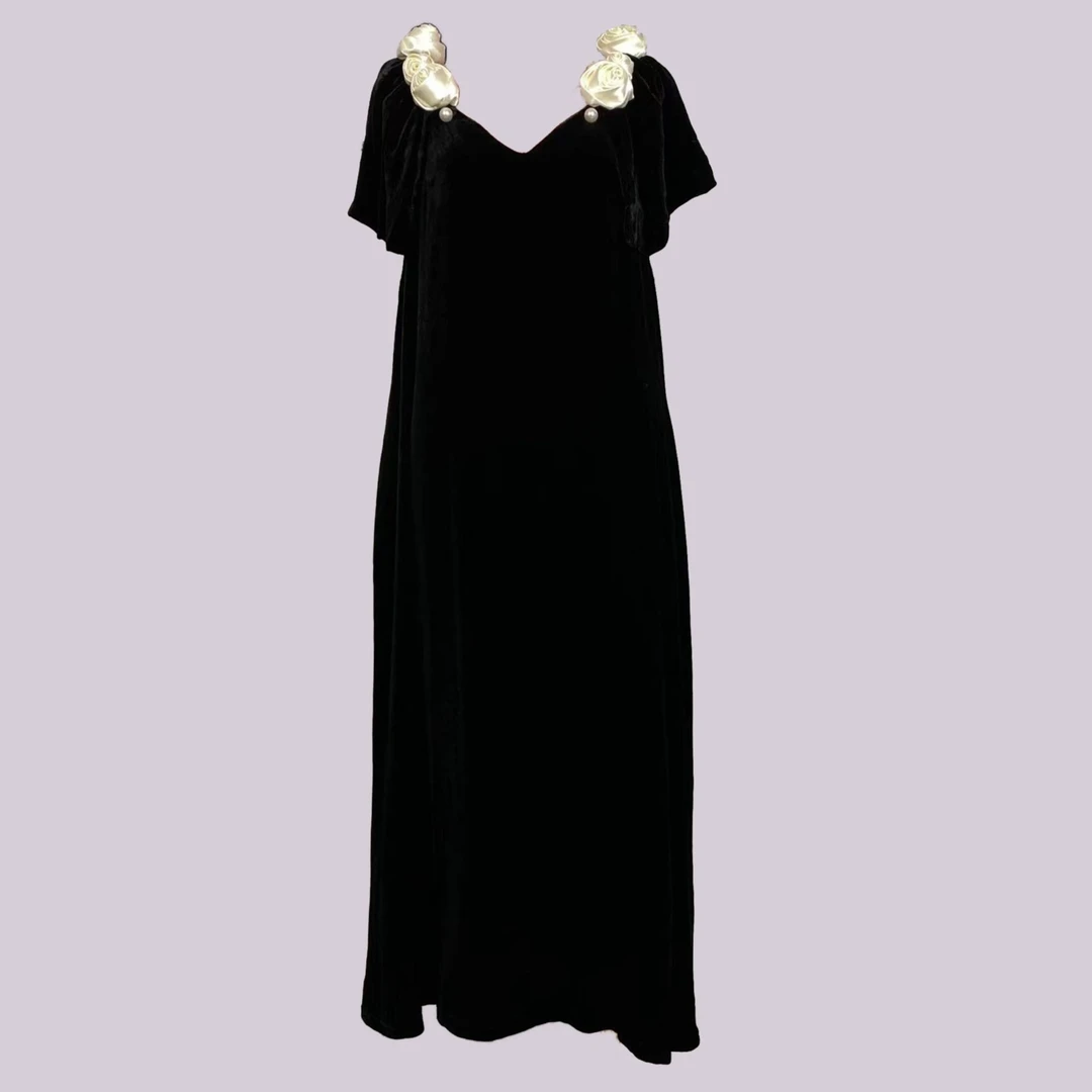 （眼眸）真丝丝绒连衣裙·显瘦气质轻奢长裙时尚高端优雅晚礼服复古