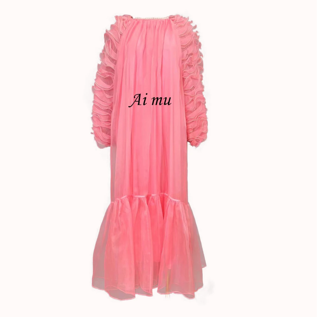 （无言）女装连衣裙气质公主长袖时尚设计师桑蚕丝夏季荷叶边轻奢