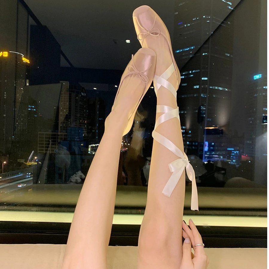 淘梦思时尚圆头浅口百搭蝴蝶结显脚小方头平底芭蕾舞鞋网红单鞋女
