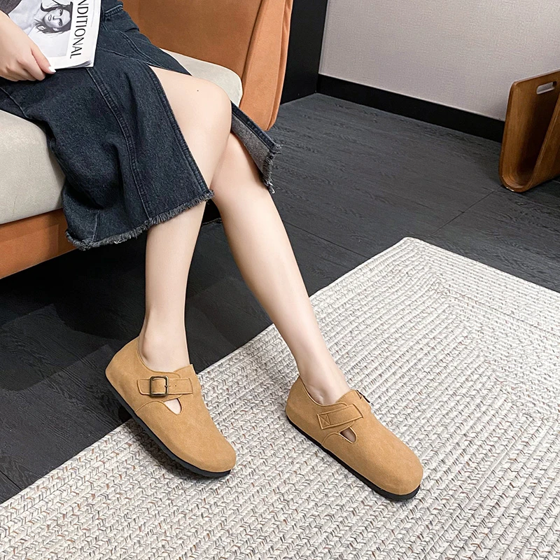 淘梦思网红同款年度Z佳_韩国复古扣带包头勃肯鞋女半拖凉鞋外穿