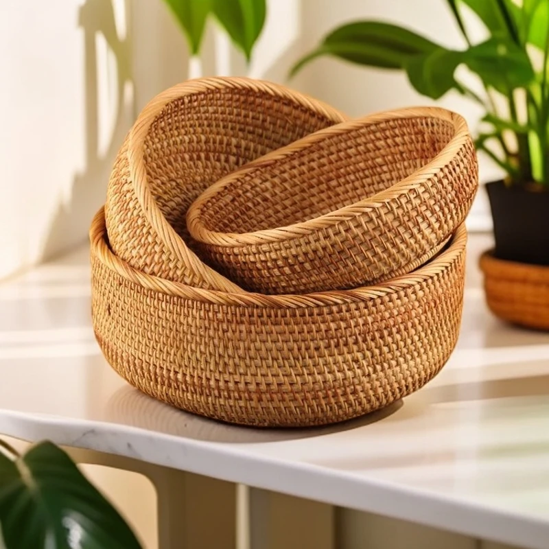 越南藤编收纳筐家用水果盘客厅零食杂物糖果篮创意桌面茶几收纳盒