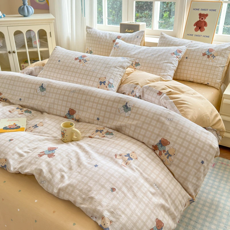 清新四件套纯棉床单被套床笠被罩床上用品全棉学生宿舍三件套秋冬