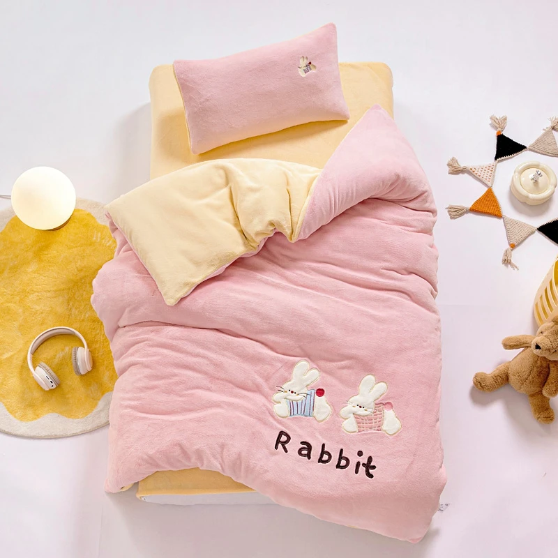 加厚牛奶绒幼儿园被子三件套宝宝入园专用床品儿童午睡被褥六件套