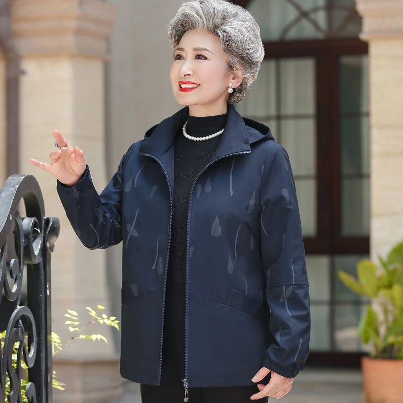 老太太秋季连帽夹克外套60岁70中老年人女装妈妈上衣奶奶衣服新款