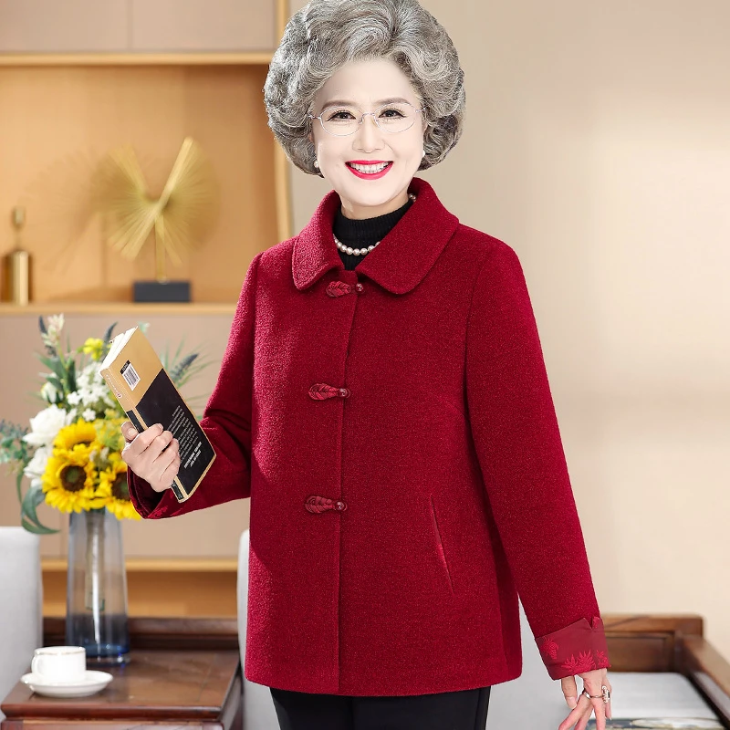 2024新款奶奶秋冬喜庆唐装上衣老年人妈妈红色婚宴衣服老太太外套