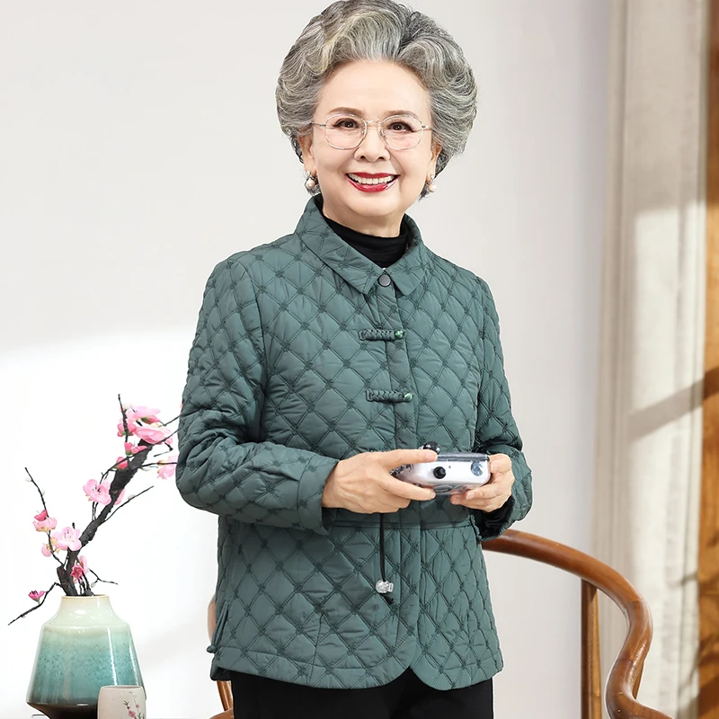 奶奶秋装夹克上衣中老年妈妈秋冬轻薄棉衣外套60岁70老太太衣服女