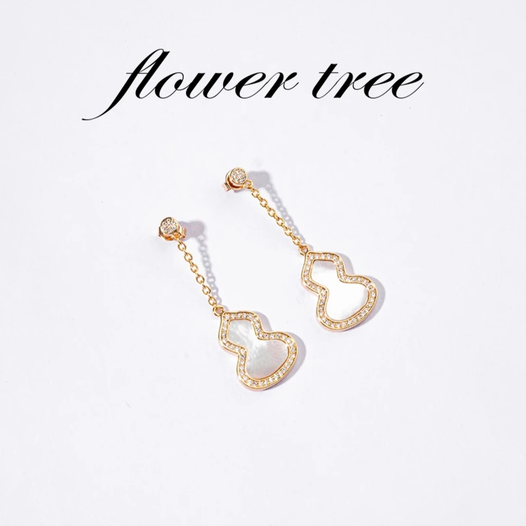 合金贝壳耳饰 0561  葫芦 CNC精工 新中式福禄耳钉 白