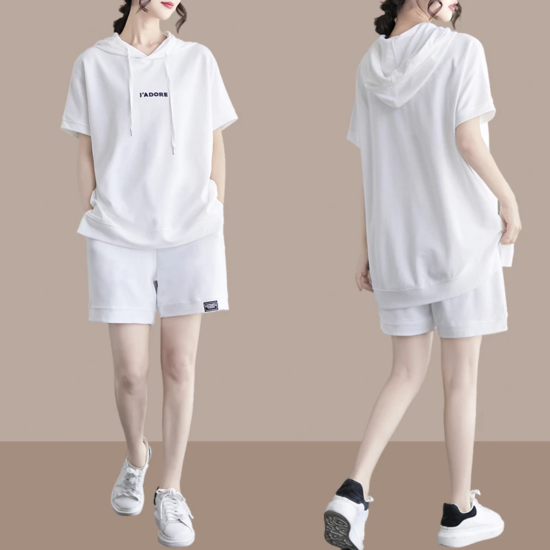 运动服套装女爆款2025夏季网红款时尚宽松版休闲装短袖短裤两件套