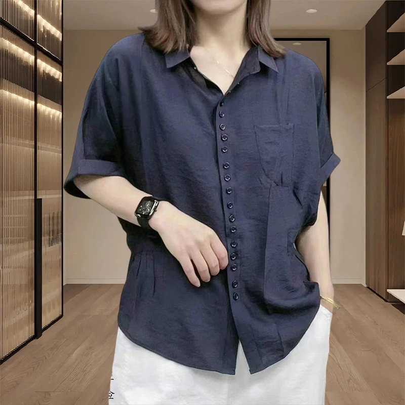 宽松短袖衬衫女爆款2026夏季新款小众薄款宽松大码衬衣个性小衫潮