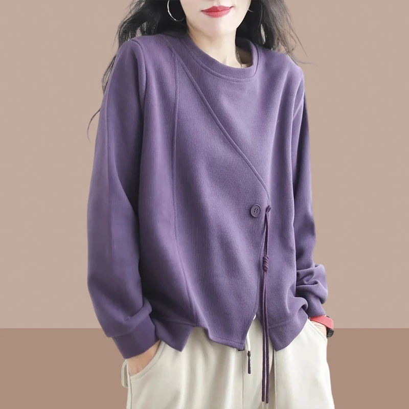 圆领卫衣女士宽松早秋美式风长袖百搭2025新款爆款秋季上衣小个子