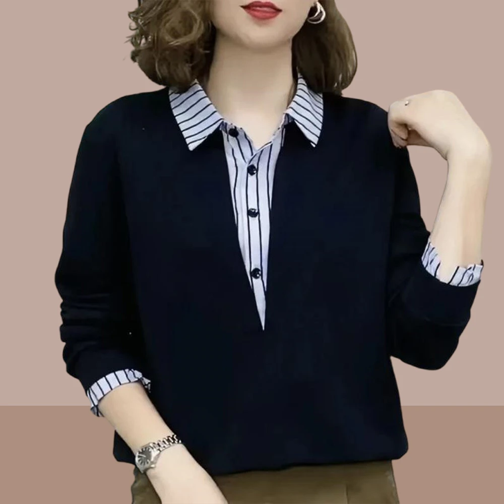 微胖上档次针织衫女2024秋冬新款时尚洋气潮款假两件上衣外穿长袖