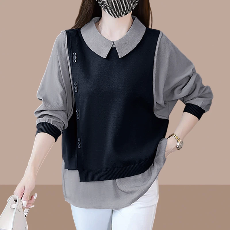 假两件针织衫秋装女爆款2025新款外搭微胖上档次上衣轻熟御姐穿搭