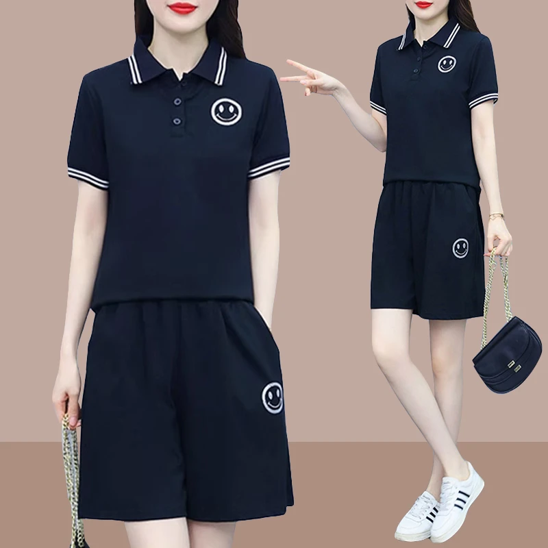 时尚运动套装短袖短裤一套女爆款2025新款爆款大码洋气韩版两件套