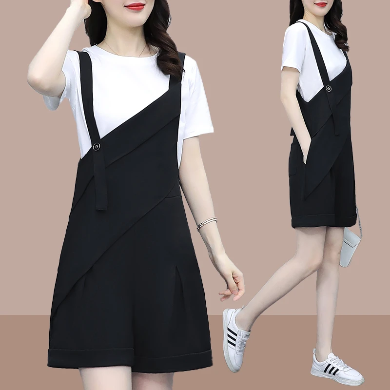 2025新款爆款小个子时尚时髦短袖短裤大码女装遮肚子显瘦两件套