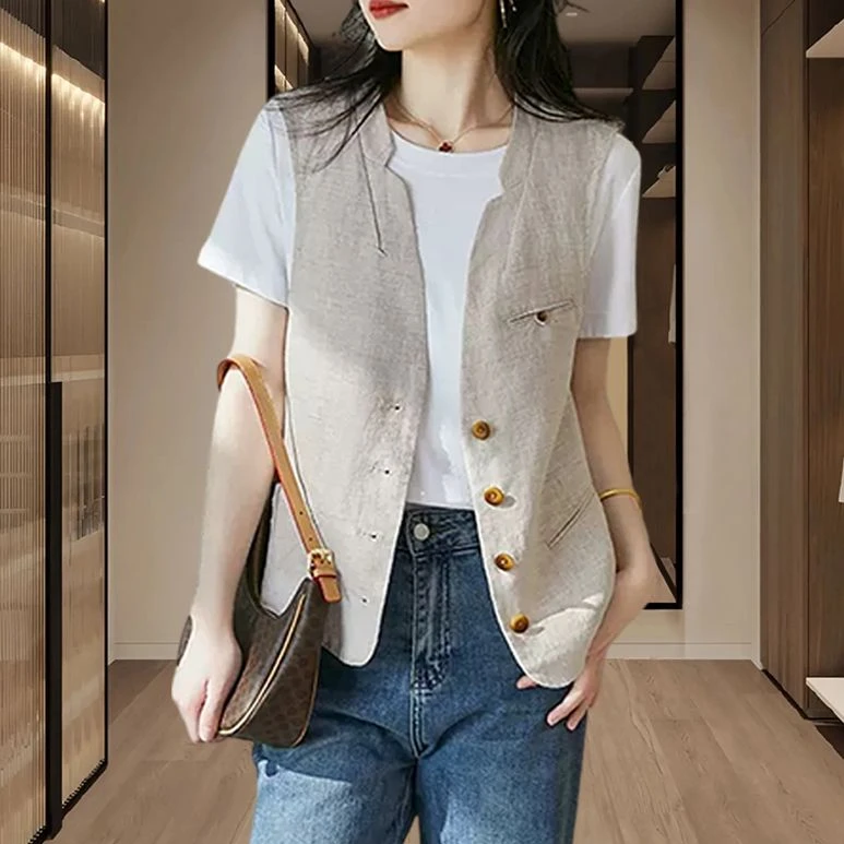 无袖坎肩女外穿爆款2025夏季新款百搭薄款中式国风马甲洋气时髦款