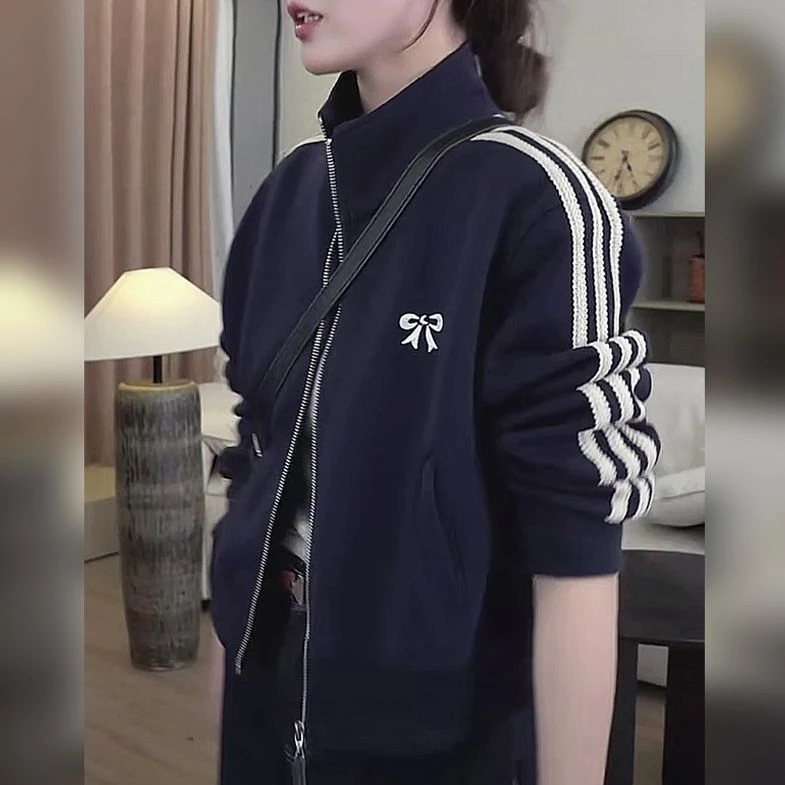 秋冬简约百搭短外套女百搭立领蝴蝶立领新款时尚宽松洋气夹克开衫