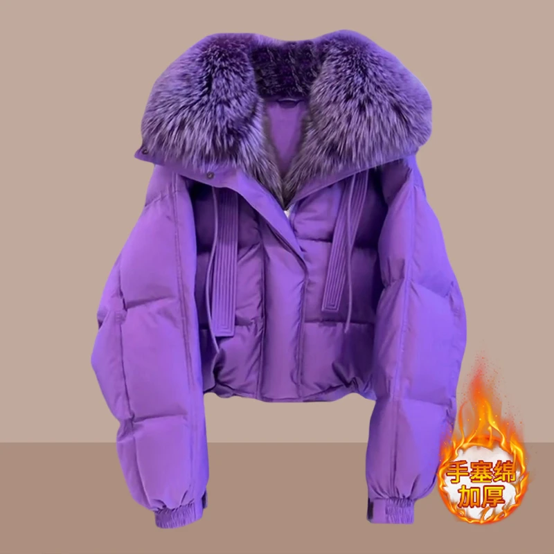 紫色棉服女2026冬季夹棉外套洋气小棉袄小个子大码保暖短款面包服