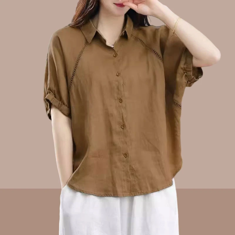 短袖衬衣女款外穿2025夏季新款复古洋气上衣通勤风港风大码妈妈装