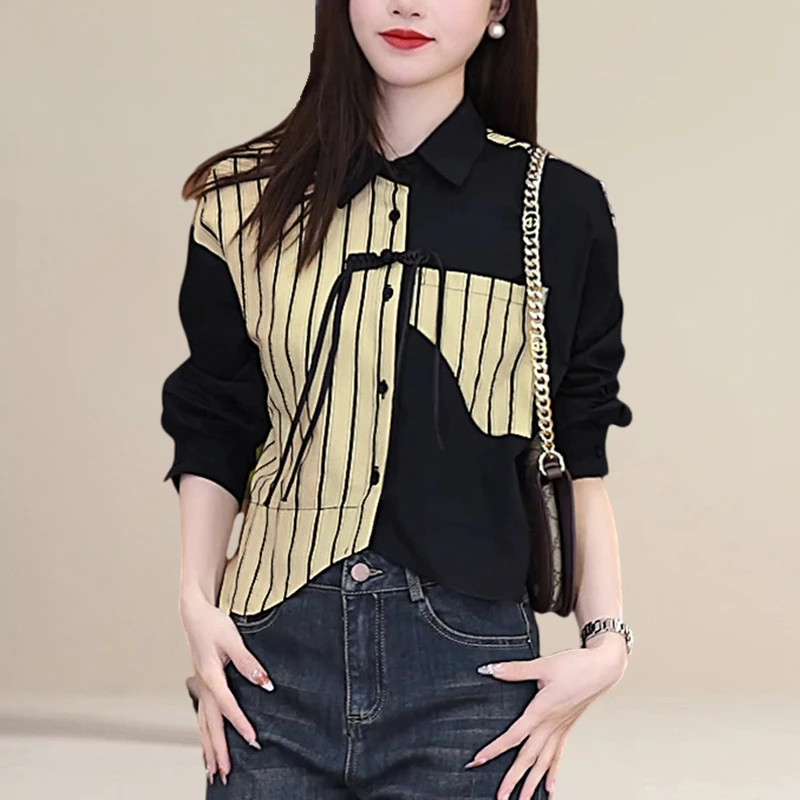 国风衬衫女款2025网红爆款新中式衬衣小众设计感盘扣女装长袖上衣