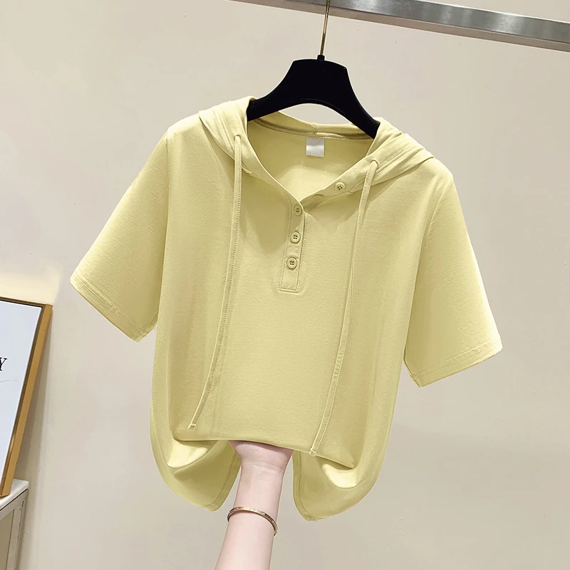 连帽短袖t恤女2025新款爆款洋气时髦小个子精致上衣时尚减龄衣服