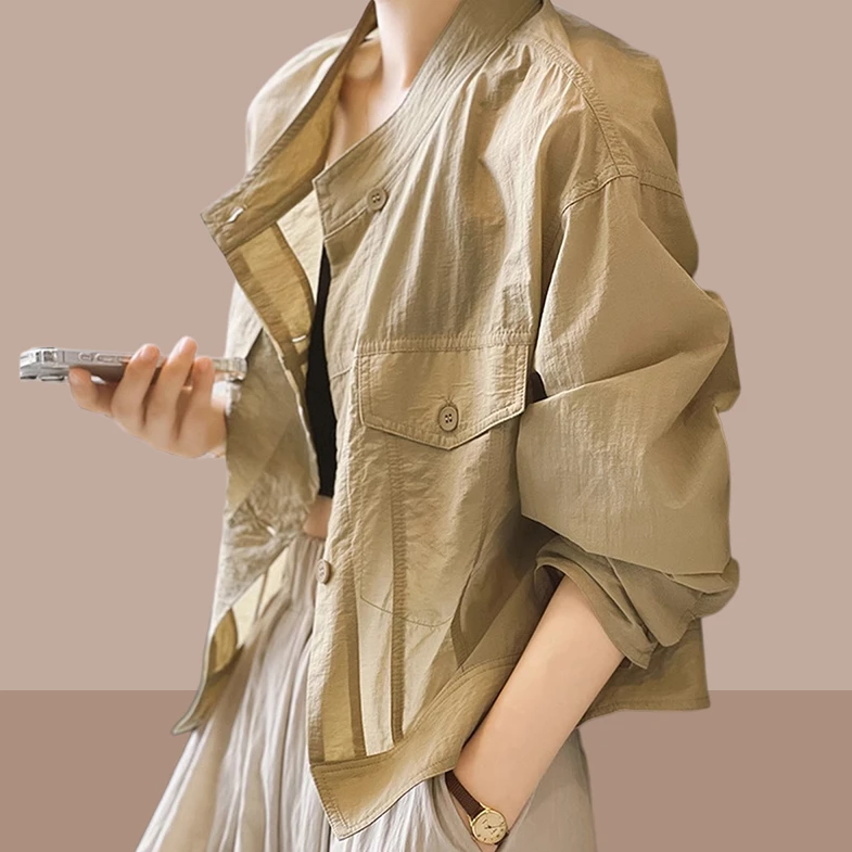 轻薄款短外套女款外穿2025夏季新款爆款大码休闲洋气无帽防晒衬衣