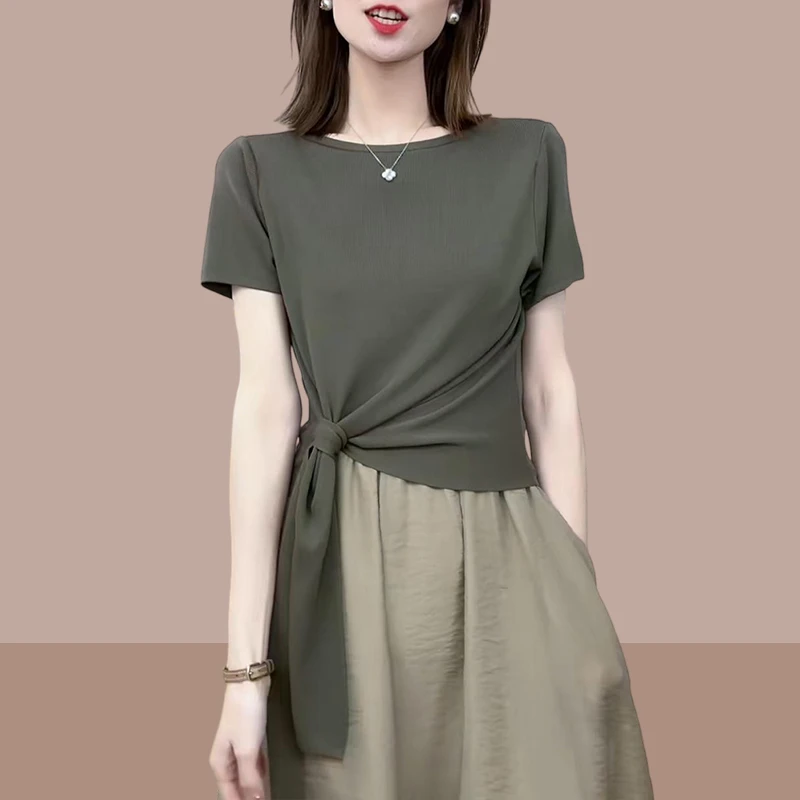 不规则下摆短袖t恤女款2025新款爆款上档次流行短款百搭上衣洋气